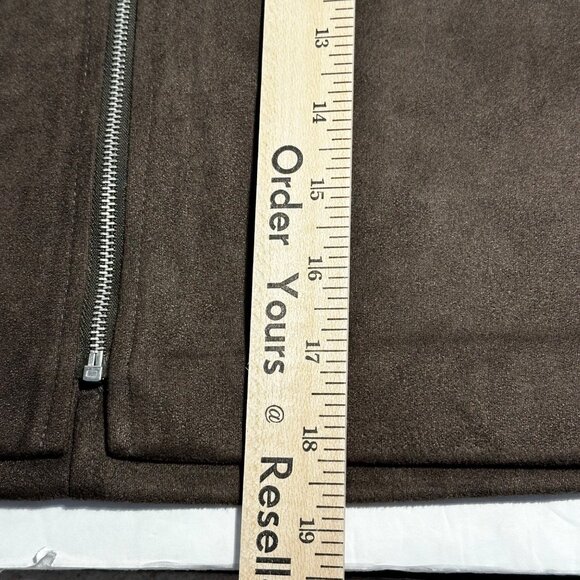 APT 9 Brown Faux Suede Mini Skirt Front Zipper Slash Pockets SZ S Preppy Academi - Picture 7 of 14